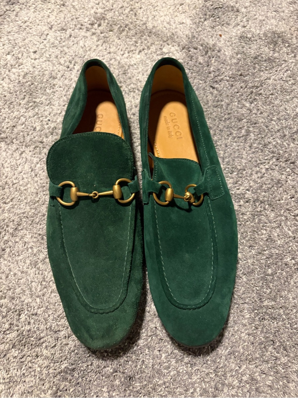 Gucci Green Jordaan Suede Horsebit Loafers for Men
